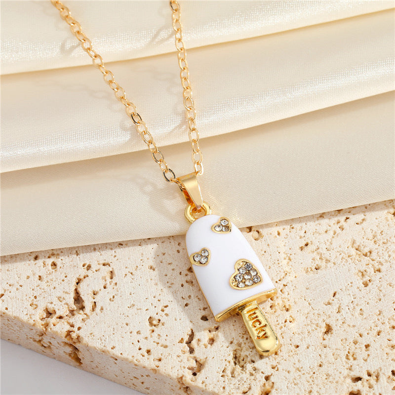 Collier Pendentif Glace Coloré - Chaine Doré - Ice Cream Lucky