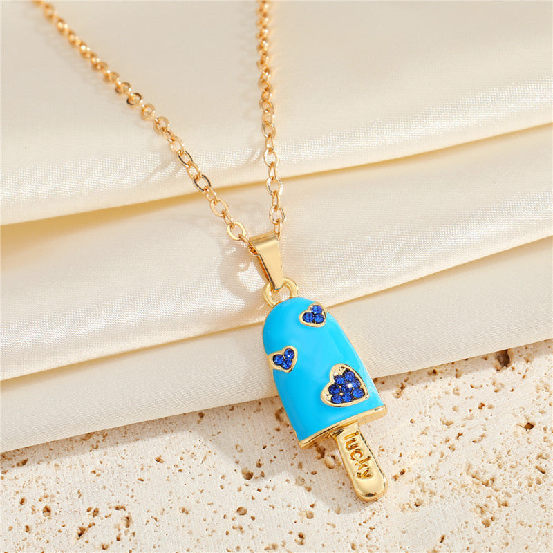 Collier Pendentif Glace Coloré - Chaine Doré - Ice Cream Lucky