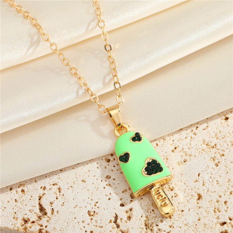 Collier Pendentif Glace Coloré - Chaine Doré - Ice Cream Lucky