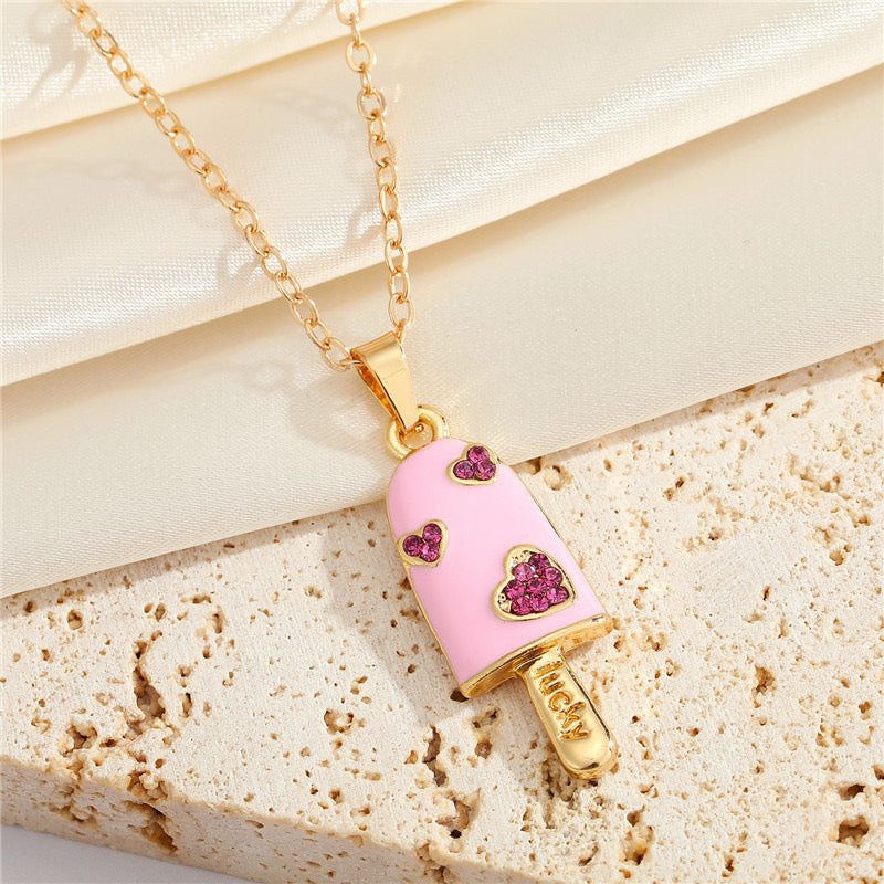 Collier Pendentif Glace Coloré - Chaine Doré - Ice Cream Lucky