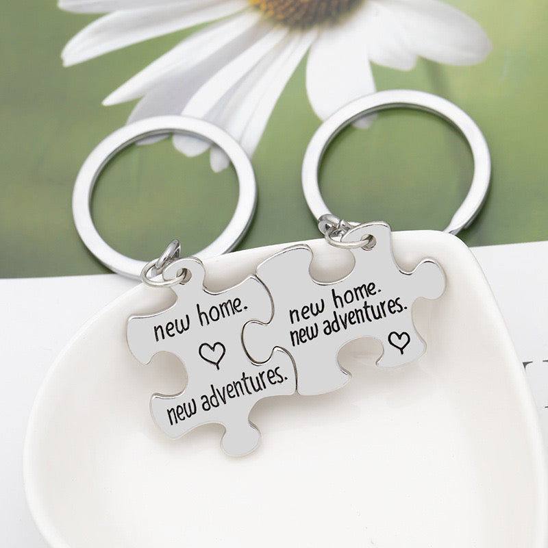 Keychain | New Home Puzzle Split in Two to Share | Lovers | Best Friends | BFF Best Friends Bag Pendant