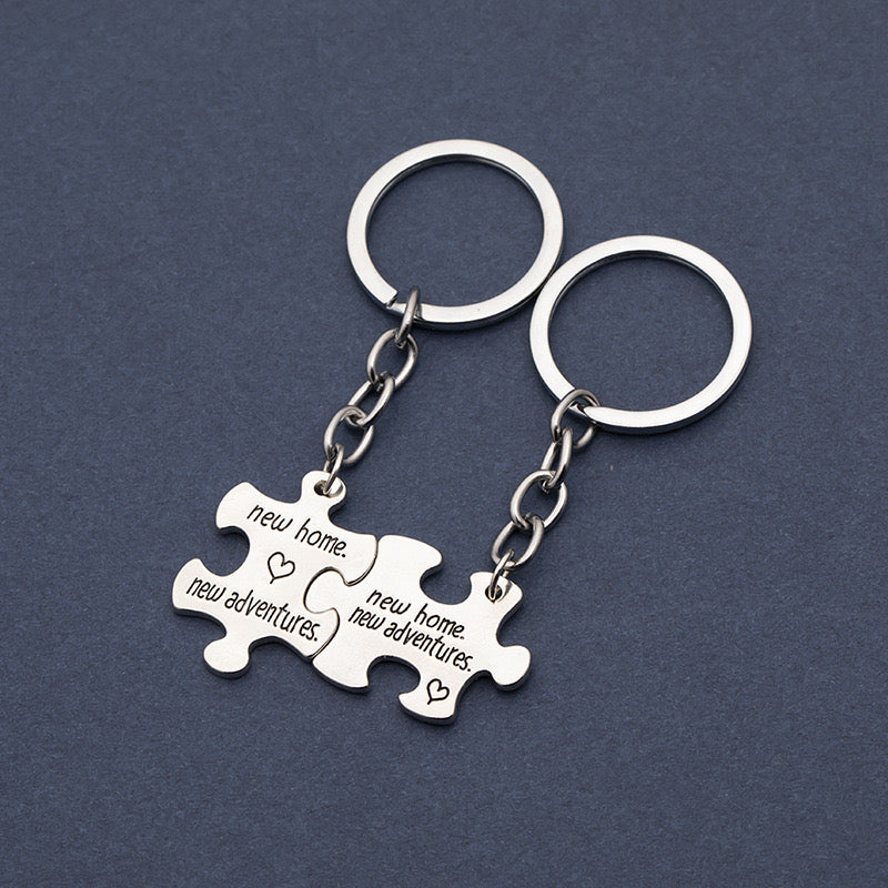 Keychain | New Home Puzzle Split in Two to Share | Lovers | Best Friends | BFF Best Friends Bag Pendant