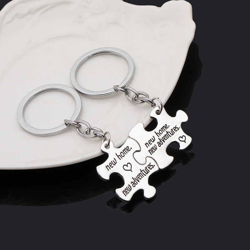 Keychain | New Home Puzzle Split in Two to Share | Lovers | Best Friends | BFF Best Friends Bag Pendant