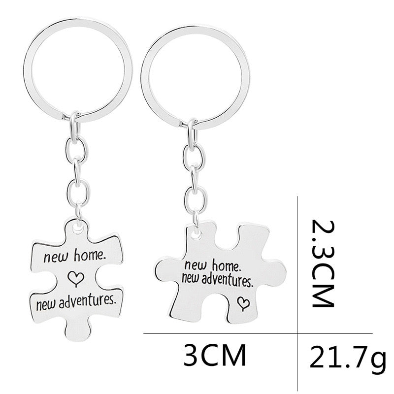 Keychain | New Home Puzzle Split in Two to Share | Lovers | Best Friends | BFF Best Friends Bag Pendant