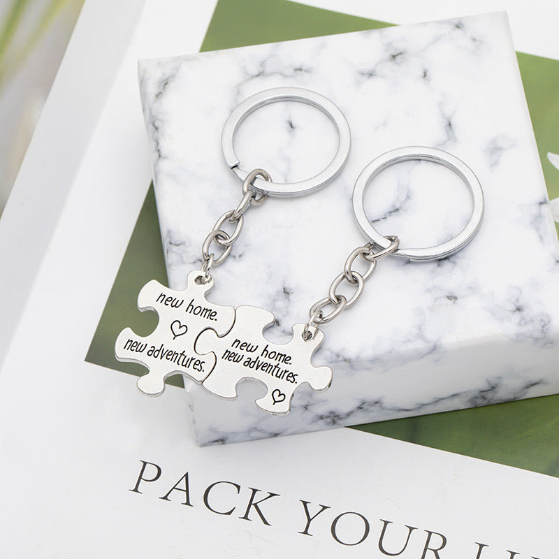 Keychain | New Home Puzzle Split in Two to Share | Lovers | Best Friends | BFF Best Friends Bag Pendant