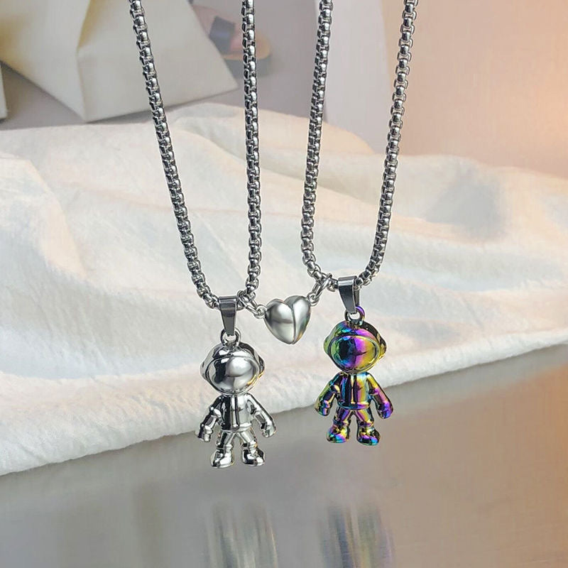 Lot de 2 Colliers D'amitié - Hip Hop Astronaute - BFF - Best Friends Forever - Pendentif Aimanté Coeur - Amoureux Couple Amitié