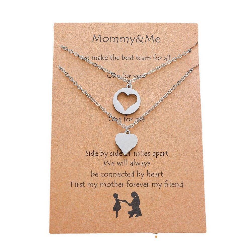 Set of 2 Mother Daughter Necklaces - Family Parents Child Mom Daughter - Fantasy - Heart Pendant - Stainless Steel