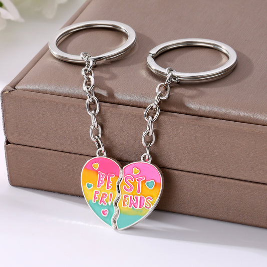 Porte Clés - Coeur Multicouleurs A Partager - Aimanté - Amoureux - Meilleurs Amis - Pendentif Sac - BFF - Best Friends - Amitié