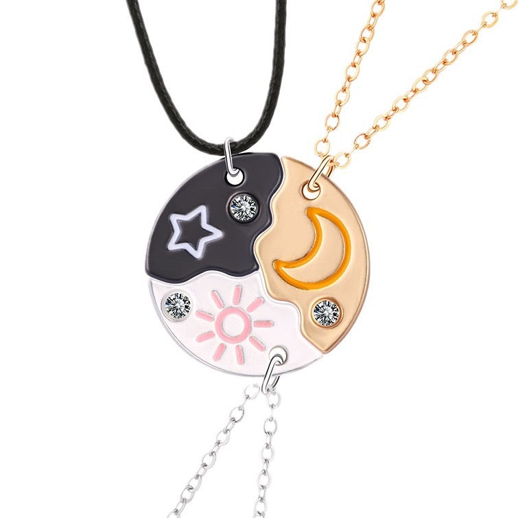 Lot de 3 Colliers D'amitié - Etoile Lune Soleil - BFF - Best Friends Forever - Pendentif Puzzle Rond - Mignon - Amitié - À Partager