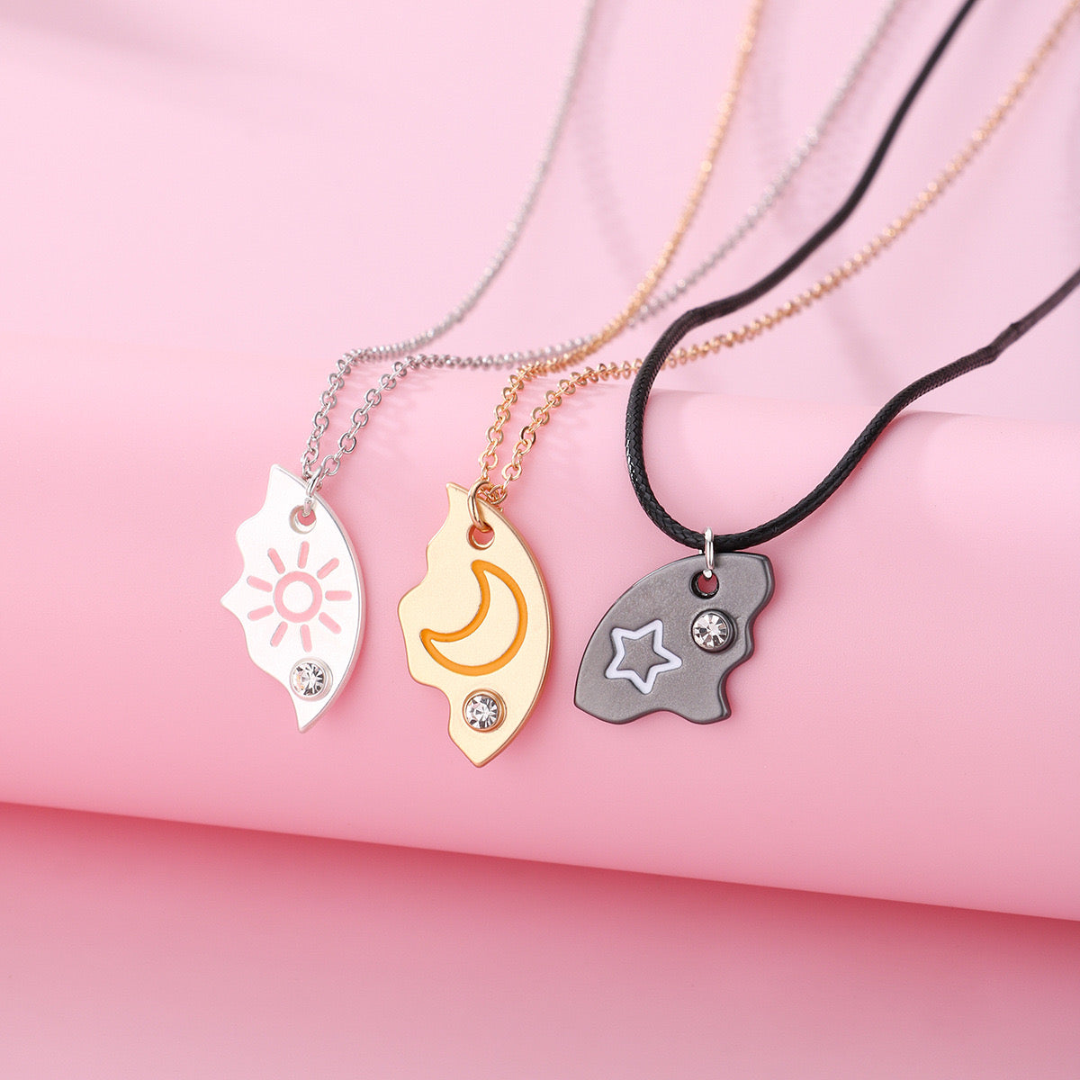 Lot de 3 Colliers D'amitié - Etoile Lune Soleil - BFF - Best Friends Forever - Pendentif Puzzle Rond - Mignon - Amitié - À Partager