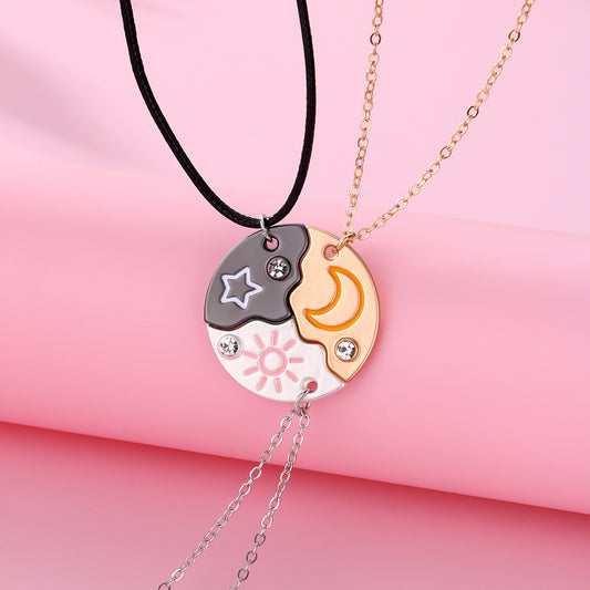 Lot de 3 Colliers D'amitié - Etoile Lune Soleil - BFF - Best Friends Forever - Pendentif Puzzle Rond - Mignon - Amitié - À Partager