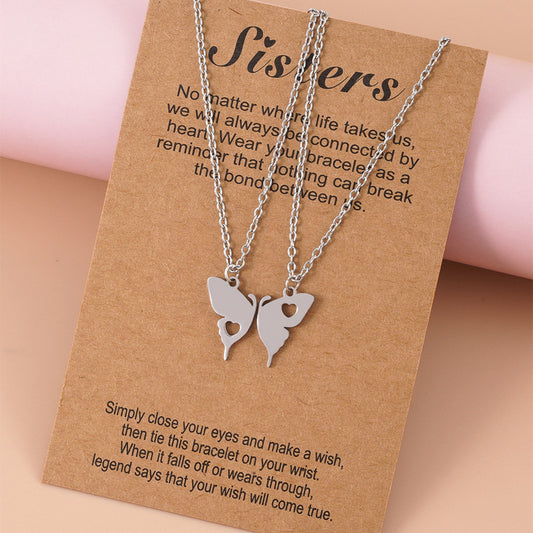 Set of 2 Sister Necklaces Chains - Little Sister Big Sister Family - Fantasy - Butterfly Pendant Family Necklace