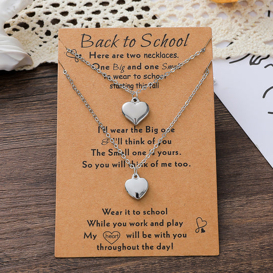 Set of 2 Parent-Child Necklace Chains - Back to School - Family Parents Child - Fantasy - Heart Pendant - Stainless Steel