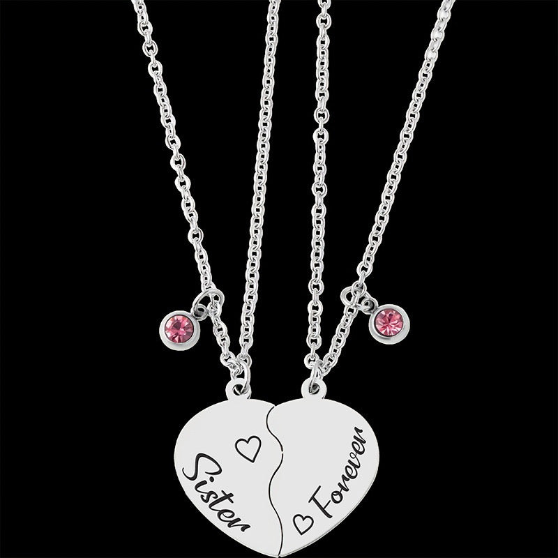 Set of 2 Chains Necklaces Girls Sisters - Eldest Youngest - Family Child Sister Girls - Fantasy - Heart Pendant Sisters Forever Steel