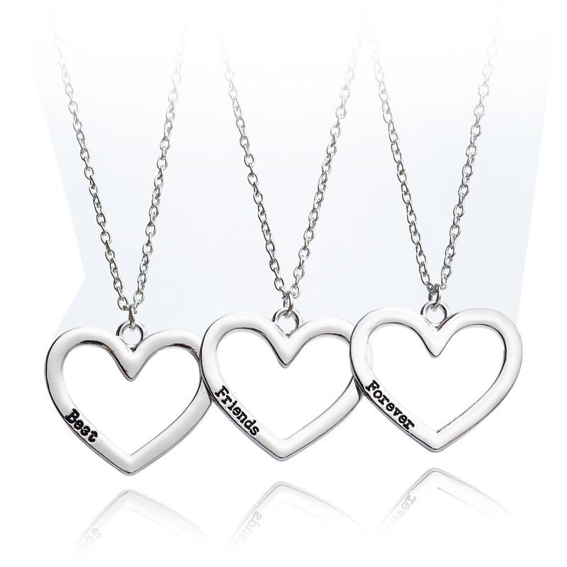 Set of 3 Chains Friendship Necklaces Rings Hearts - BFF Best Friends Forever - Fantasy - Pendant and Silver Chain