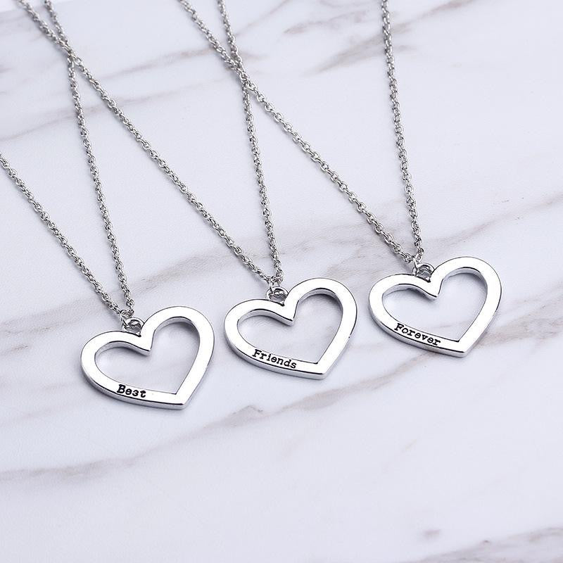 Set of 3 Chains Friendship Necklaces Rings Hearts - BFF Best Friends Forever - Fantasy - Pendant and Silver Chain