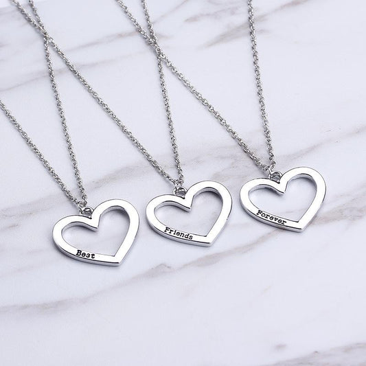 Lot de 3 Colliers D'amitié - Anneaux Coeurs - BFF - Best Friends Forever - Fantaisie - Pendentif et Chaine Argenté - Amitié