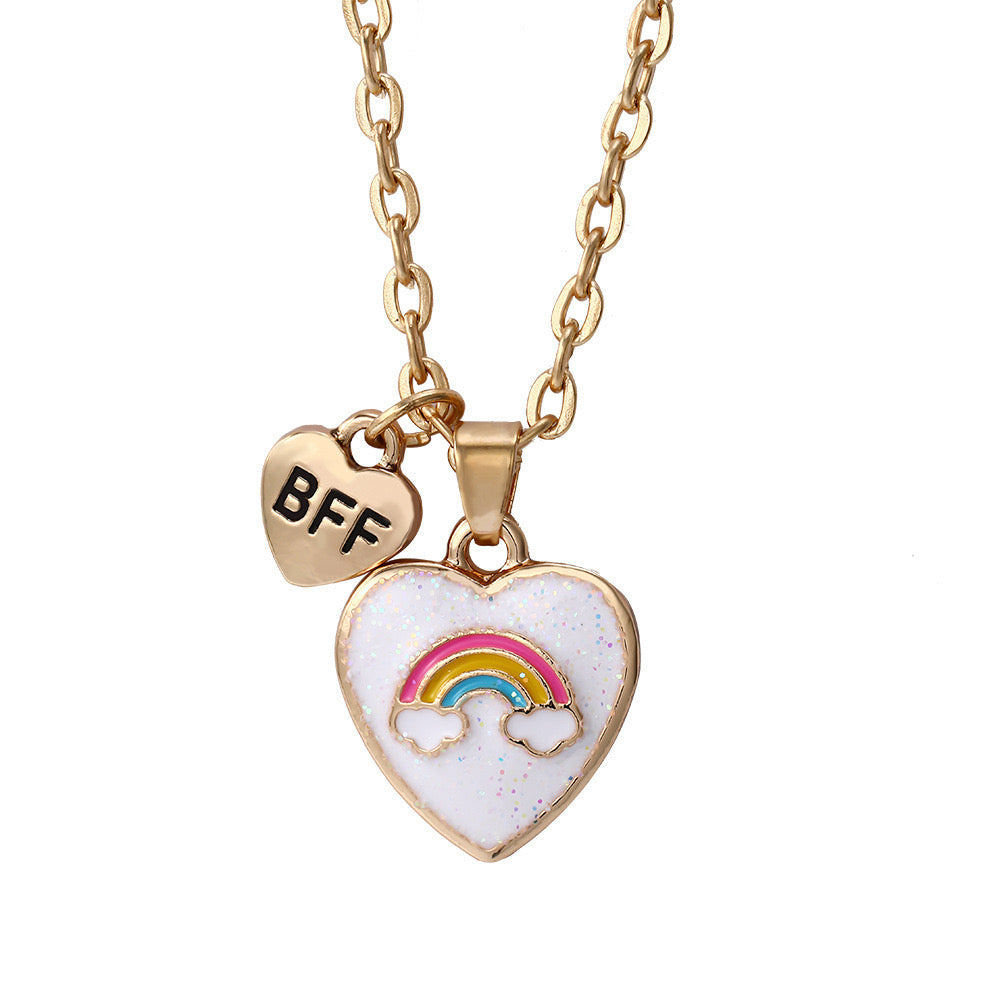 Set of 2 Chains Friendship Necklaces Heart Rainbow Clouds - BFF Best Friends Forever Lovers or Couple - Fantasy - Pendant