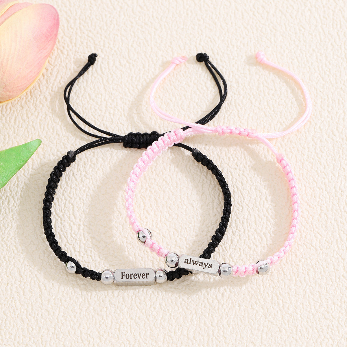 Lot de 2 Bracelets D'amitié Cordon Réglable - Always Forever - BFF - Best Friends Forever - Fantaisie - Amitié Amoureux Couple