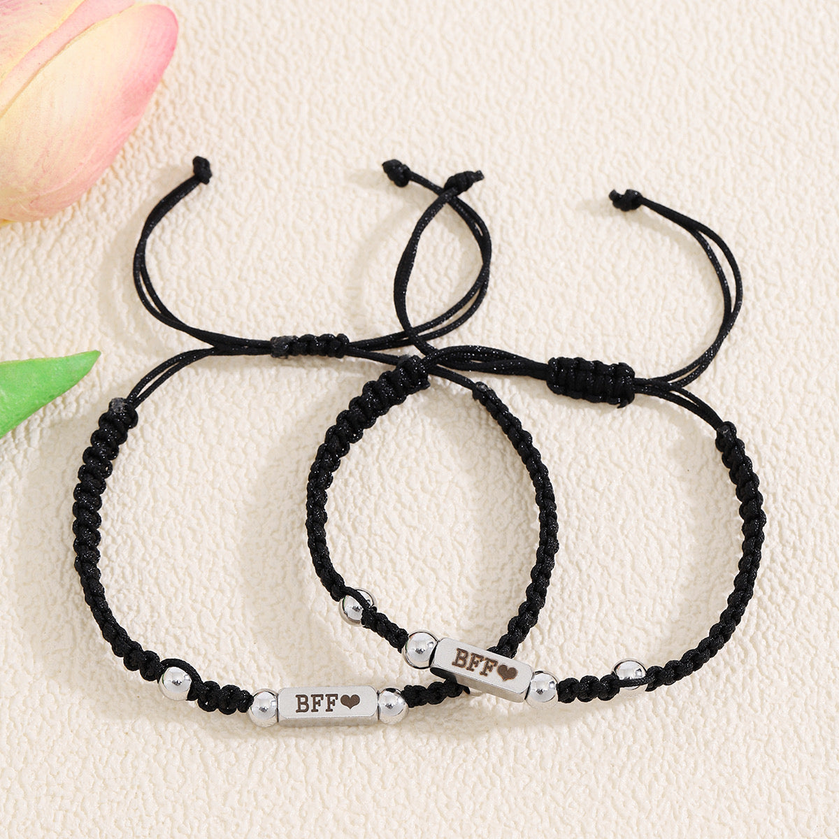 Set of 2 Adjustable BFF Friendship Cord Bracelets - BFF Best Friends Forever - Fantasy - Pendant