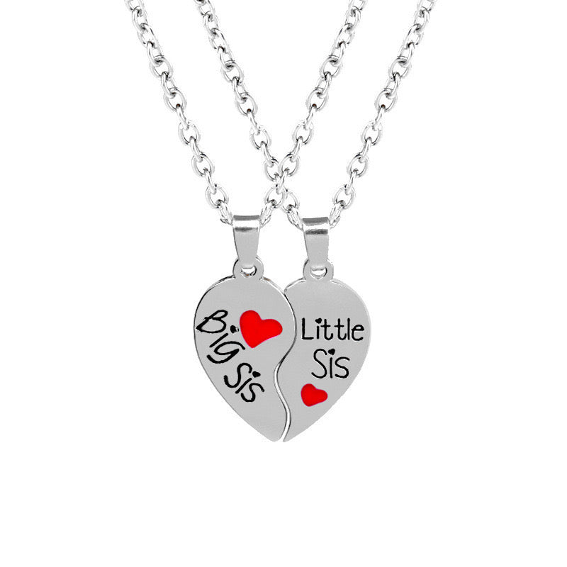 Set of 2 Sister Necklaces Chains - Little Sister Big Sister Family - Fantasy - Heart Pendant