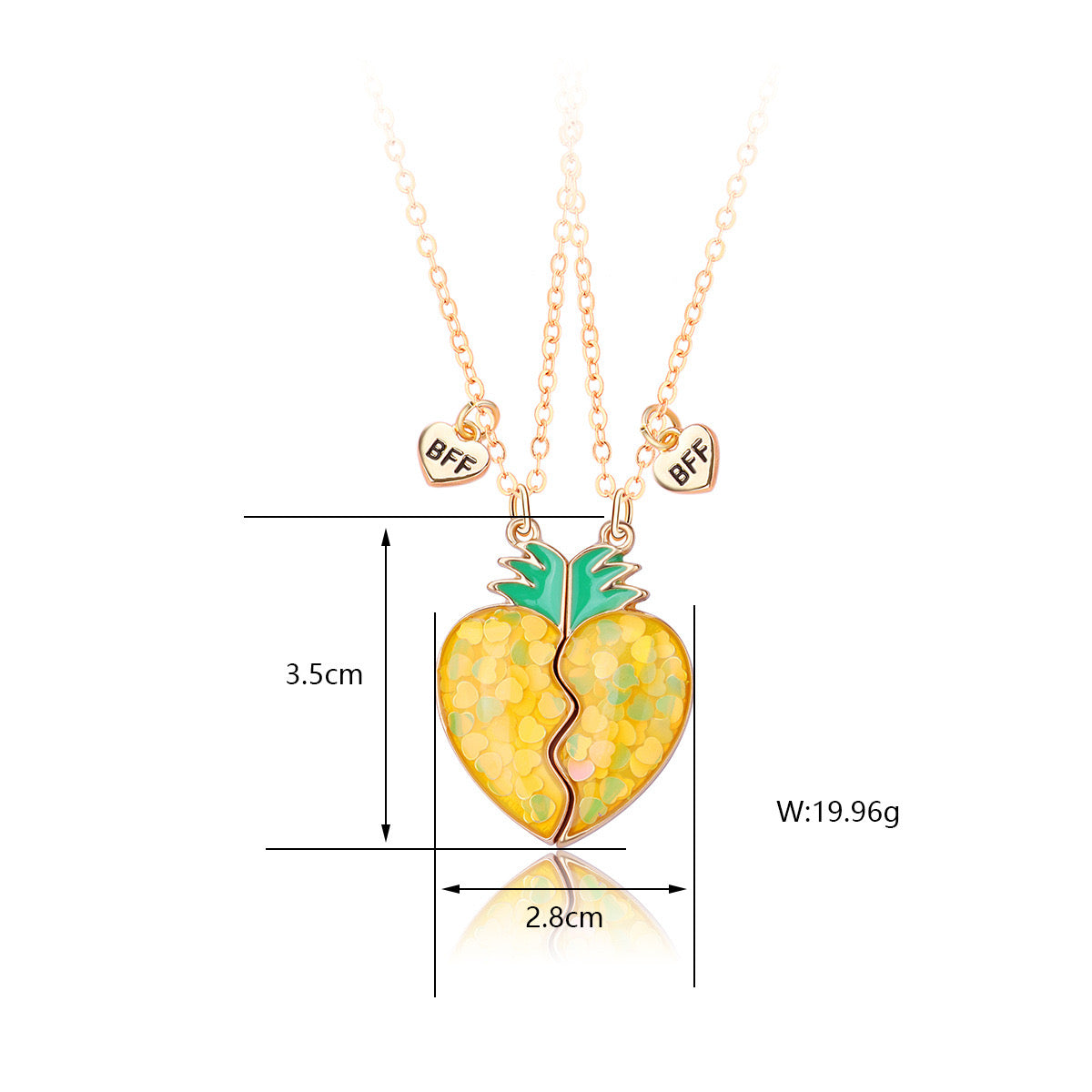 Lot de 2 Colliers D'amitié Aimanté - Coeur Fruit - BFF - Best Friends Forever - Fraise Ananas Pastèque - Mignon - Amitié