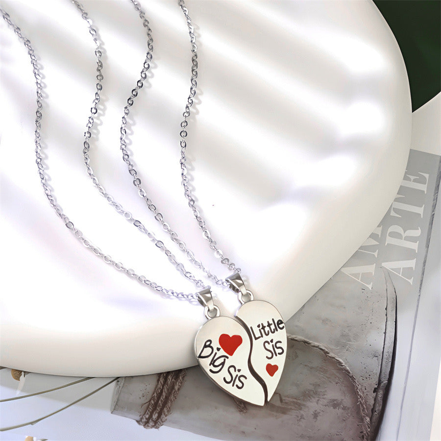 Set of 2 Sister Necklaces Chains - Little Sister Big Sister Family - Fantasy - Heart Pendant