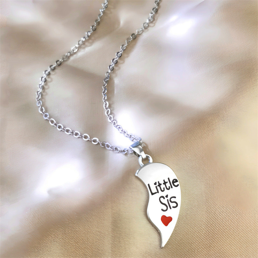 Set of 2 Sister Necklaces Chains - Little Sister Big Sister Family - Fantasy - Heart Pendant