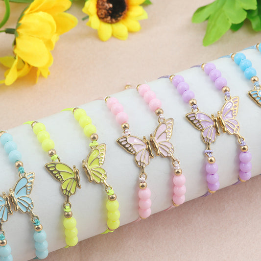 CHILD - Set of 2 Adjustable Butterfly Friendship Cord Bracelets - BFF Best Friends Forever - Fantasy - Pendant