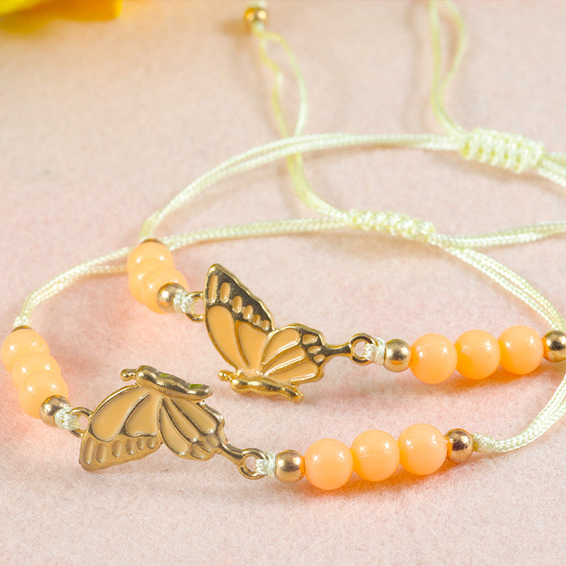 CHILD - Set of 2 Adjustable Butterfly Friendship Cord Bracelets - BFF Best Friends Forever - Fantasy - Pendant