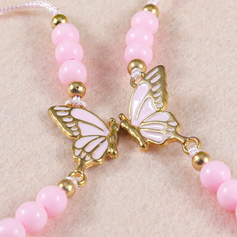 CHILD - Set of 2 Adjustable Butterfly Friendship Cord Bracelets - BFF Best Friends Forever - Fantasy - Pendant