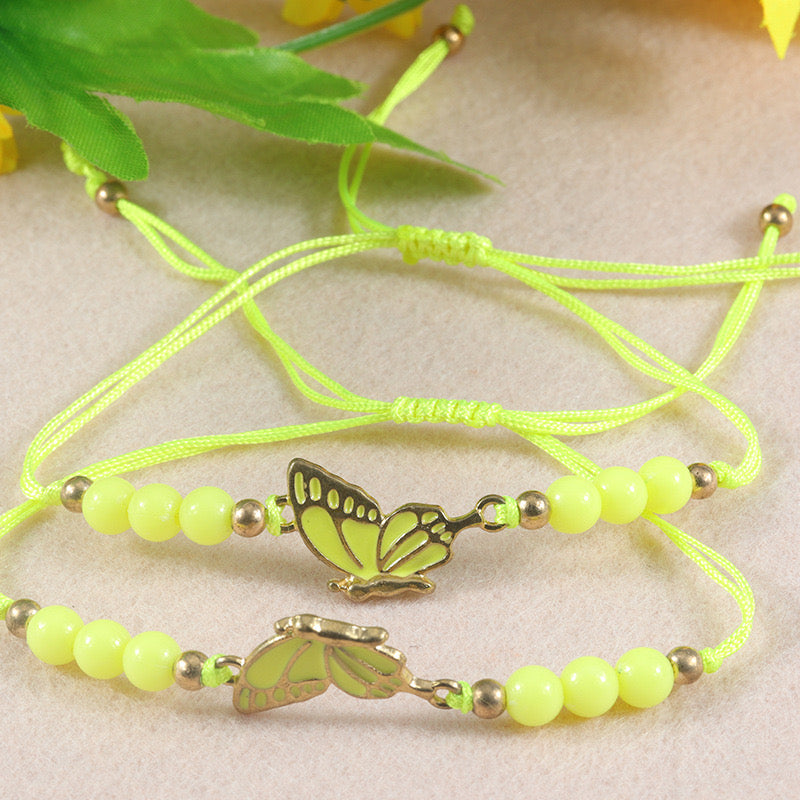 CHILD - Set of 2 Adjustable Butterfly Friendship Cord Bracelets - BFF Best Friends Forever - Fantasy - Pendant