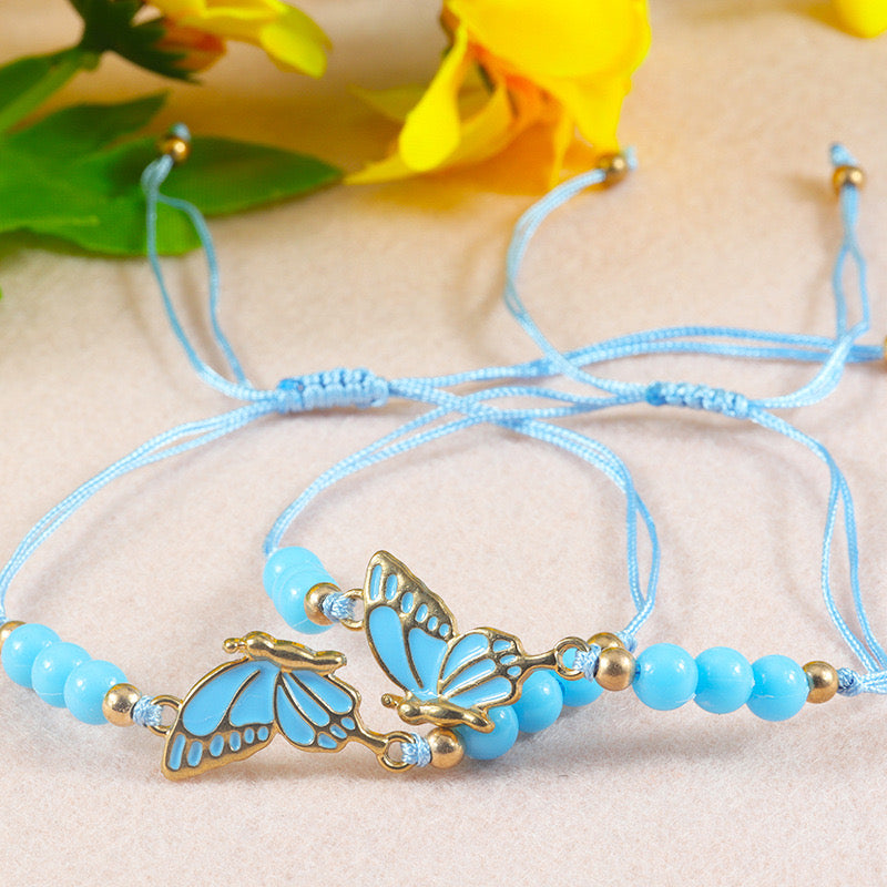 CHILD - Set of 2 Adjustable Butterfly Friendship Cord Bracelets - BFF Best Friends Forever - Fantasy - Pendant