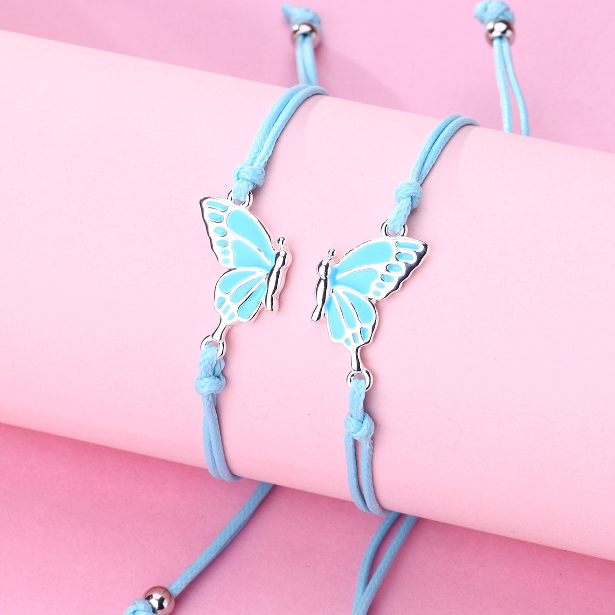 Lot de 2 Bracelets D'amitié Cordon Réglable avec Carte - Papillon - BFF - Best Friends Forever - Amitié - Fantaisie - Mignon