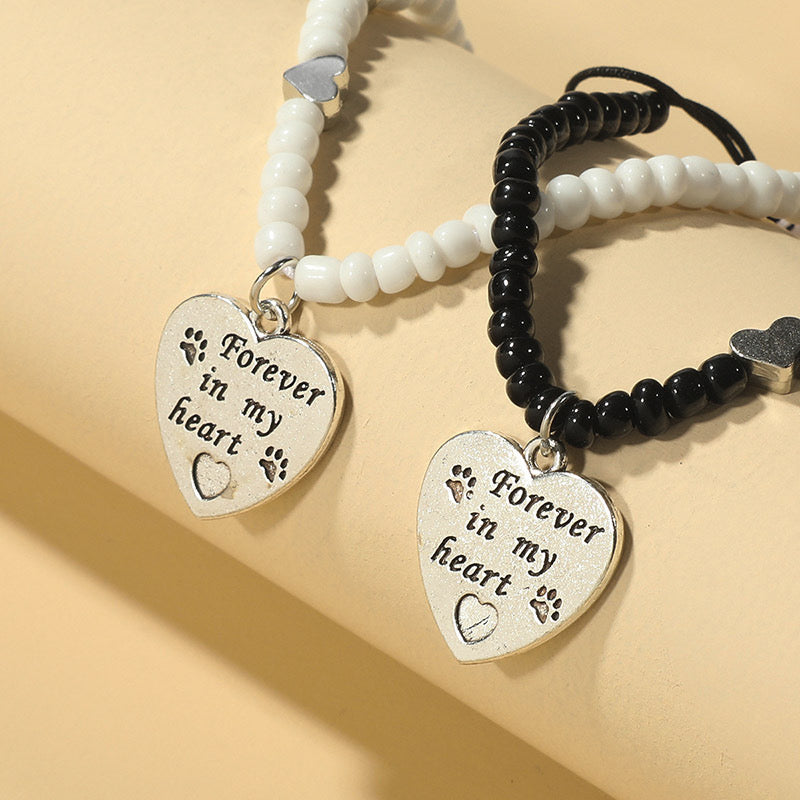 Set of 2 Adjustable Cord Bracelets Friendship Magnetic Heart Forever in My Heart - BFF Best Friends Forever - Fantasy - Beads