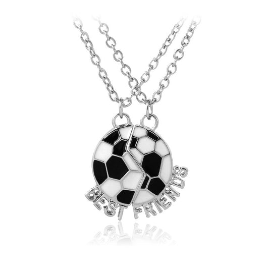 Set of 2 Football Friendship Necklaces - BFF Best Friends Forever - Fantasy - Silver Pendant and Chain