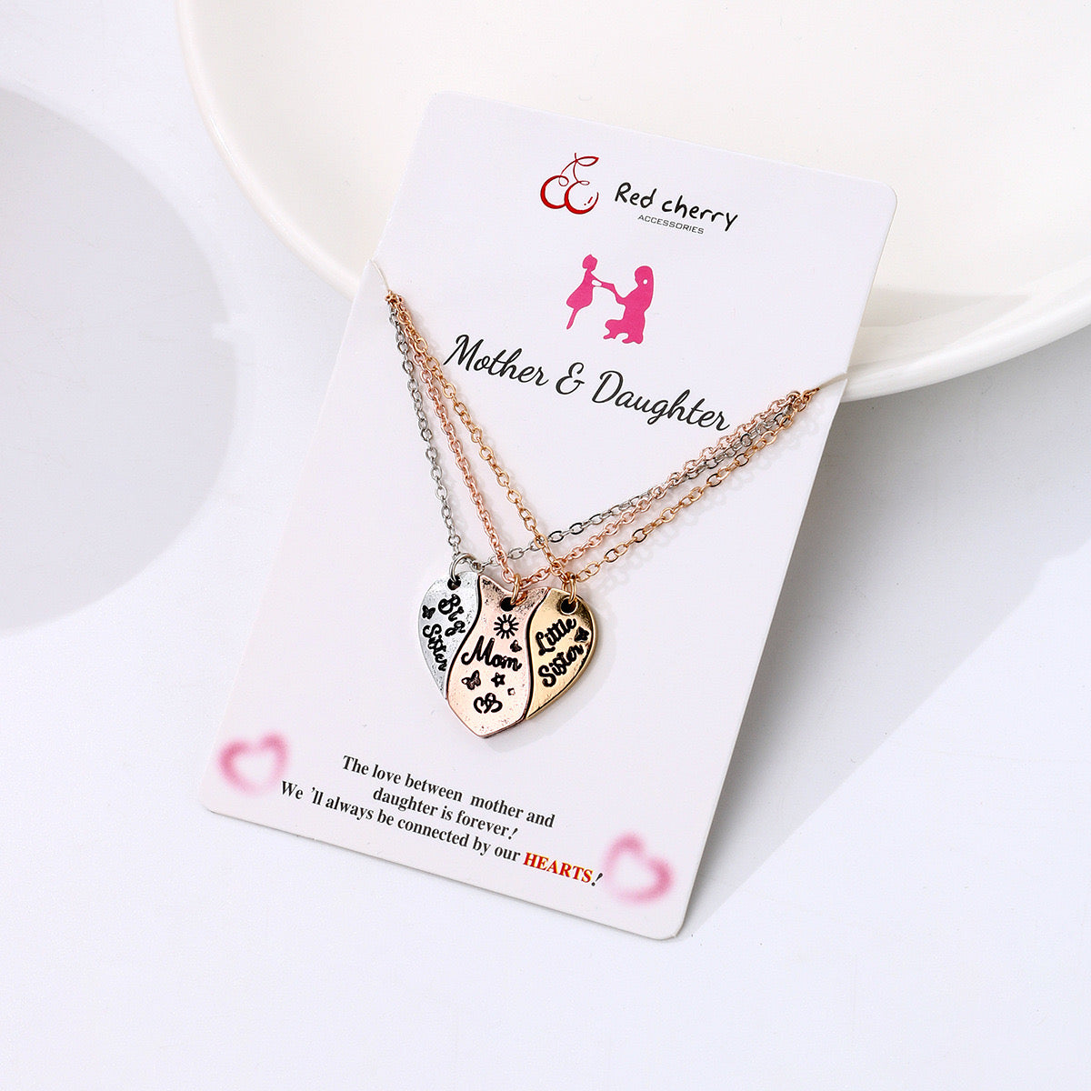 Set of 3 Chains Mother Daughter Necklaces - Family Parents Child Mom Sister Girls - Fancy - Puzzle Heart Pendant