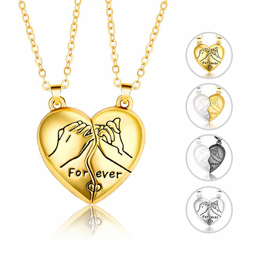 Lot de 2 Colliers D'amitié Aimanté - Main Petit Doigt Lié Coeur - BFF - Best Friends Forever - Pendentif Aimanté -Amoureux Couple Amitié