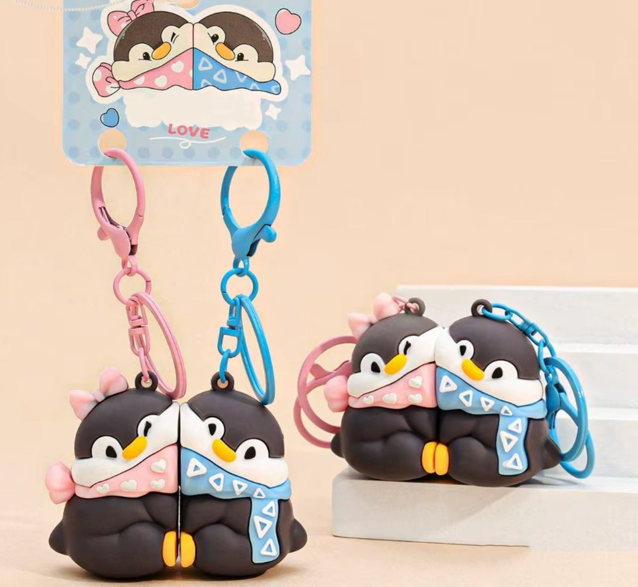 Porte Clés - Mignon Pingouins - A Partager - Aimanté - Amoureux - Meilleurs Amis - Pendentif Sac - BFF - Best Friends - Amitié