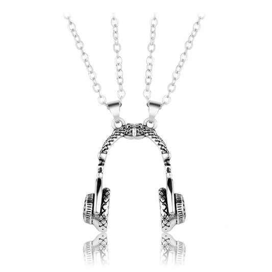 Lot de 2 Colliers D'amitié - Casque Ecouteurs Musique - BFF - Best Friends Forever - Pendentif Aimanté - Amoureux Couple Amitié