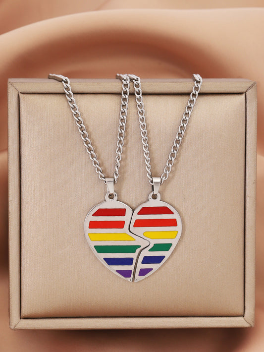 Lot de 2 Colliers D'amitié - Coeur ou Rond Arc en ciel - BFF - Best Friends Forever - Amoureux Couple Amitié - LGBT Pride