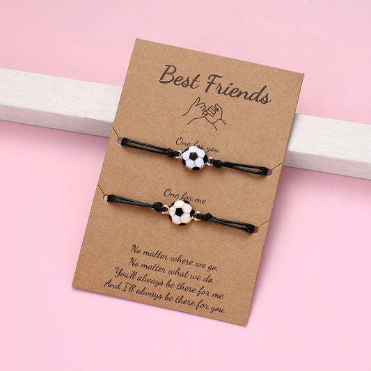 Lot de 2 Bracelets D'amitié Cordon Réglable avec Carte - Ballon Foot - BFF - Best Friends Forever - Fantaisie - A partager