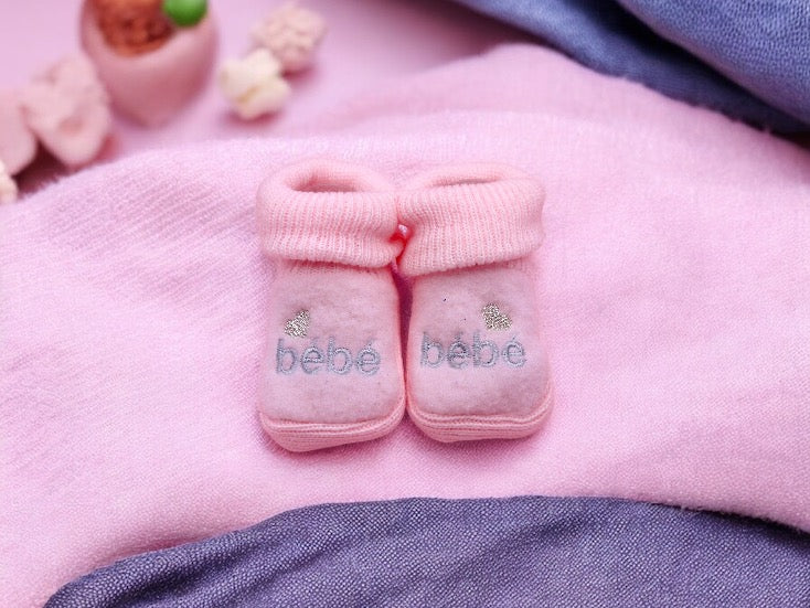 Baby Booties - Embroidered Baby or Bear Birth Layette / Pregnancy Birth Announcement