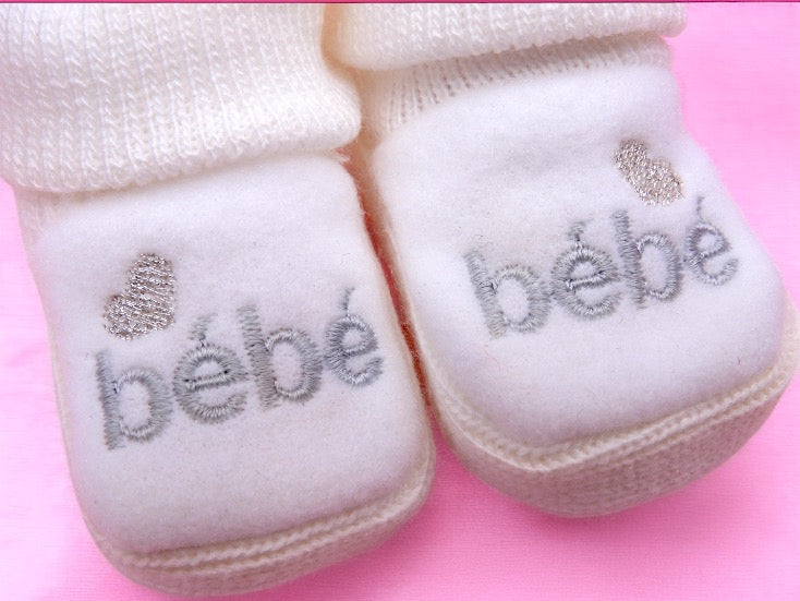 Baby Booties - Embroidered Baby or Bear Birth Layette / Pregnancy Birth Announcement