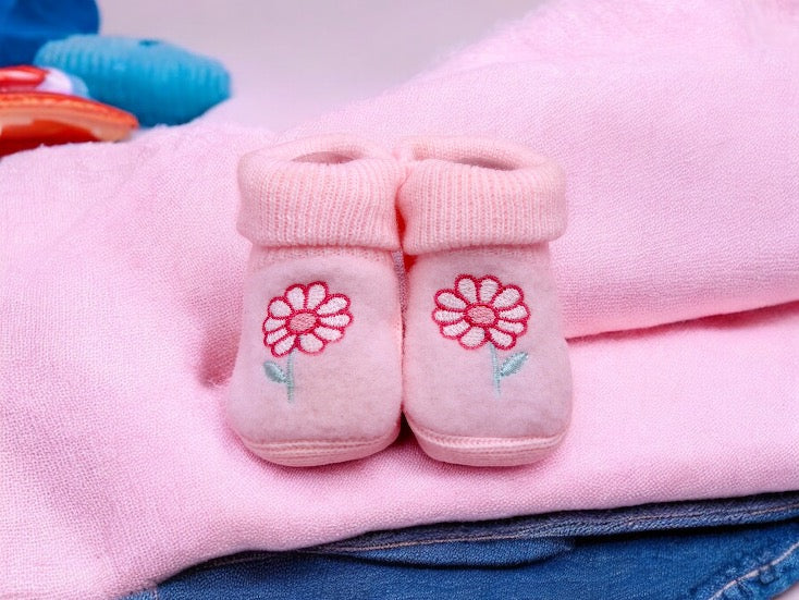 Baby Booties - Embroidered Animals Birth Layette / Pregnancy Birth Announcement