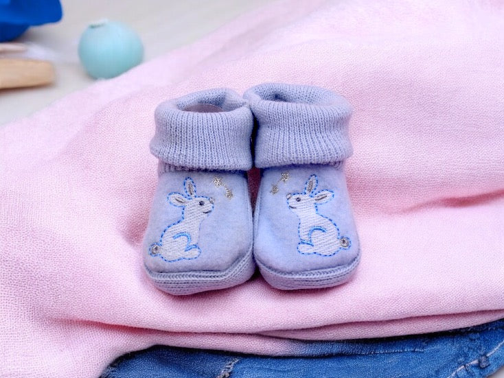 Baby Booties - Embroidered Animals Birth Layette / Pregnancy Birth Announcement