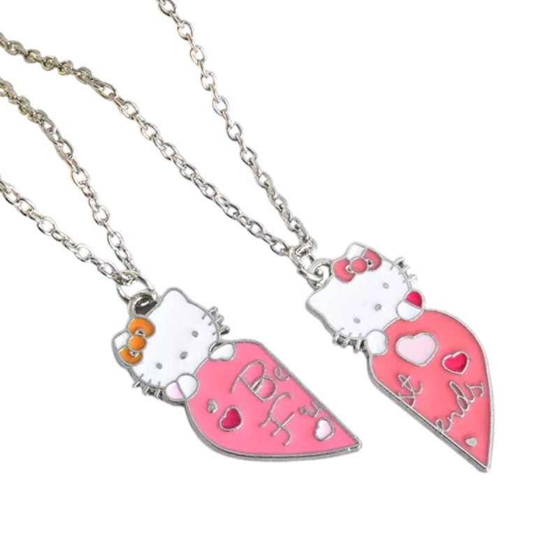 Lot de 2 Colliers D'amitié - Coeur Chats - BFF - Best Friends Forever - Meilleurs Amis Couple - Amitié