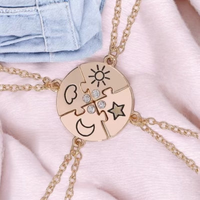 Lot de 4 Colliers D'amitié - Etoile Lune Soleil Nuage - BFF - Best Friends Forever - Pendentif Puzzle Rond - Mignon - Amitié - À Partager