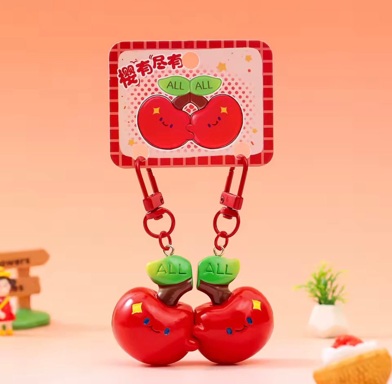 Porte Clés - Mignon Cerises - A Partager - Aimanté - Amoureux - Meilleurs Amis - Pendentif Sac - BFF - Best Friends - Amitié