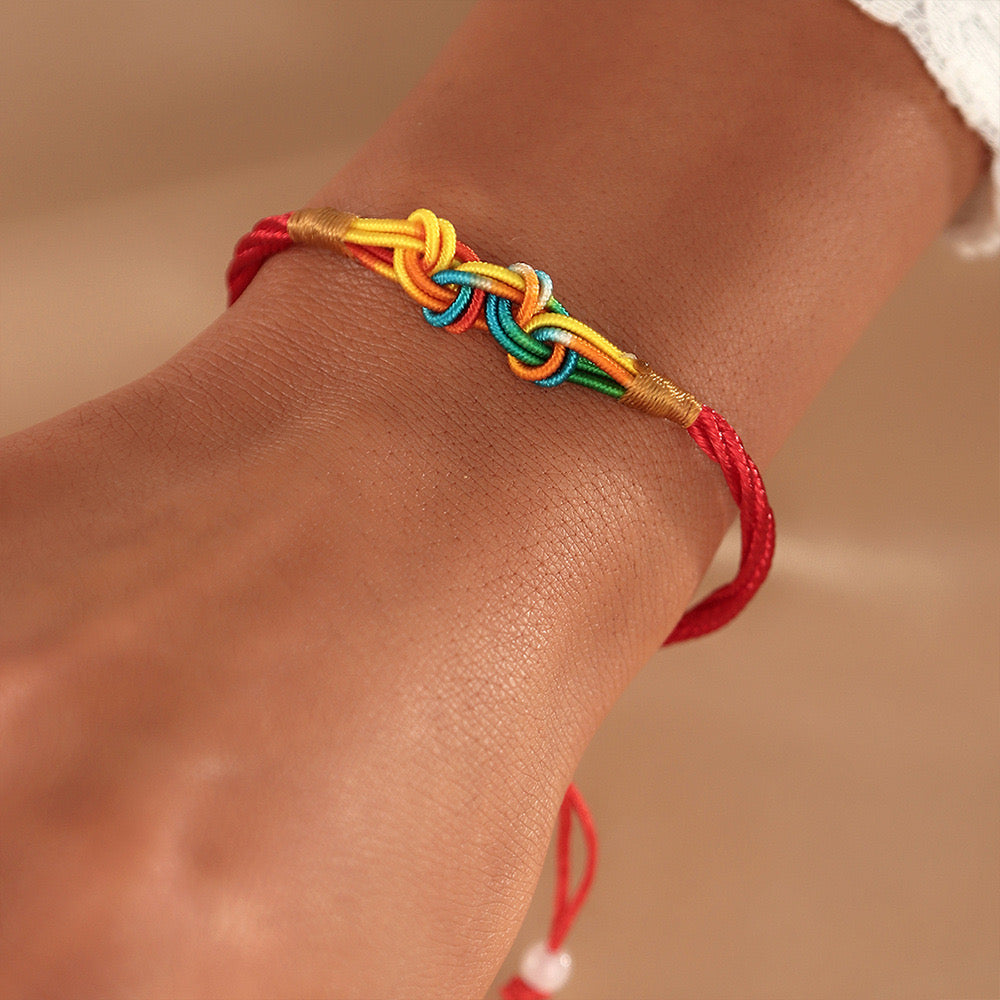 Bracelet Cordon Réglable - Infini Multicouleur - Cordon Rouge